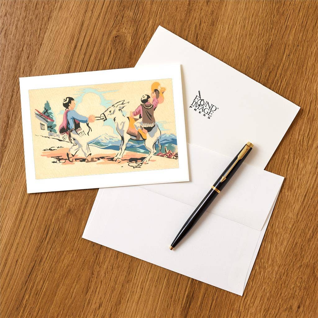 Found Image Press – wholesale Stationery/notecard set – Greeting Card MX-319 Boys Playing with Burro, Mexico1