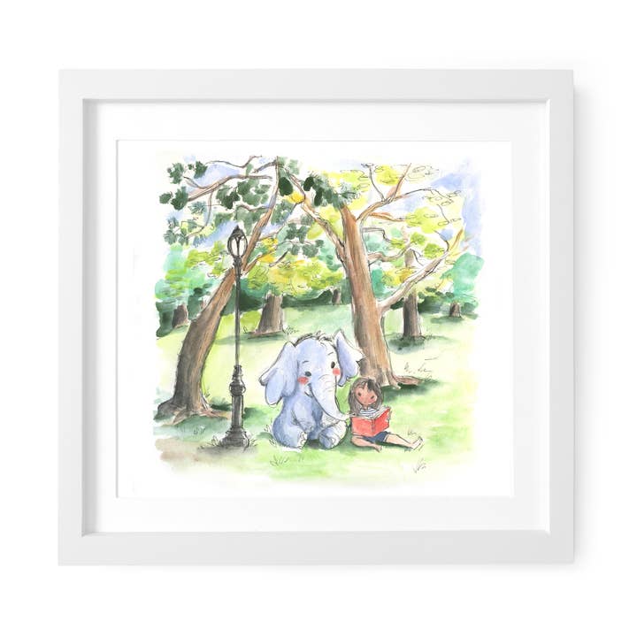 Reading in Central Park NYC Art Print for wholesale by Le Petit Elefant
