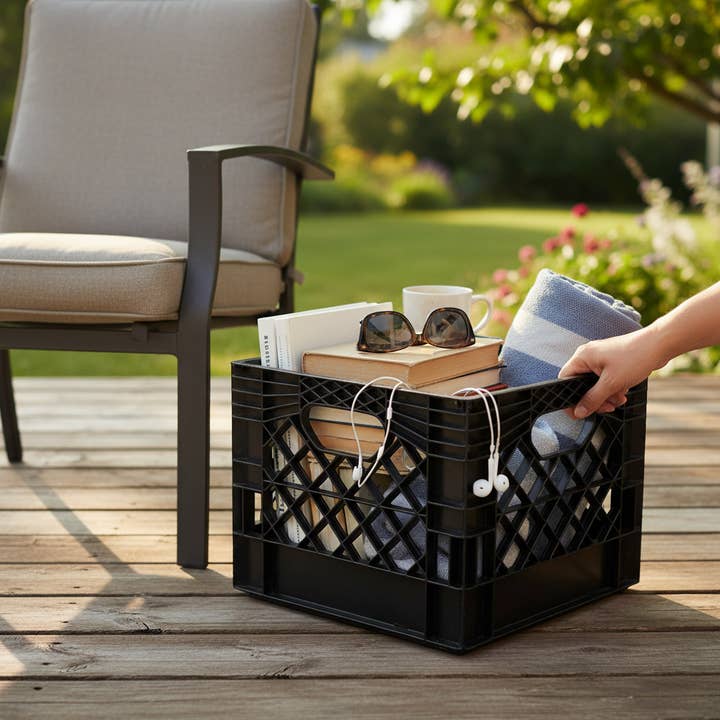 Kadra Kitchenware - Wholesale Milk/Juice Bottle - Castro - Square Milk Crate 16 qt, Black1