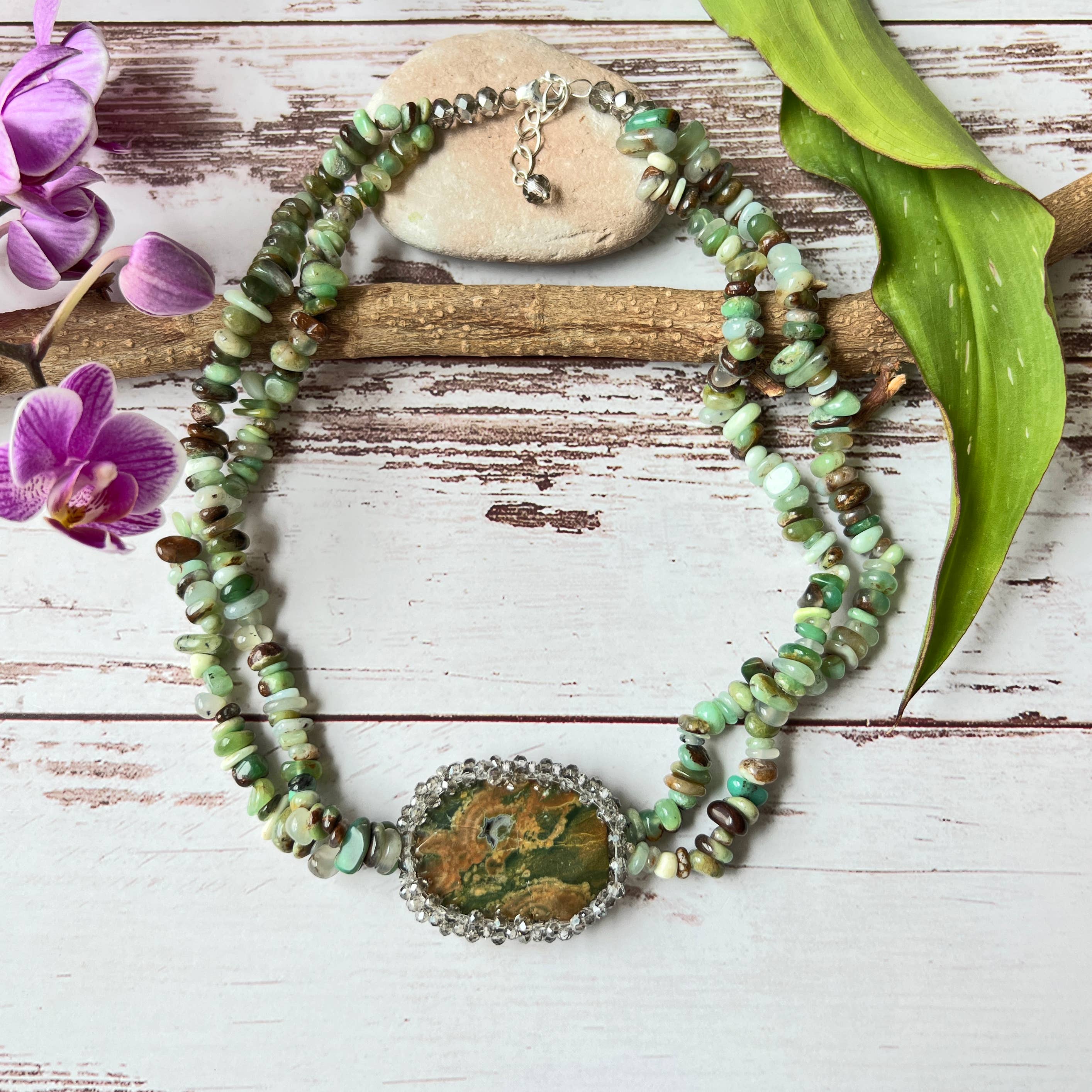 IST Jewelry - Wholesale Pendant/Charm Necklace - Beaded Gem Stone Pendant Necklace - Unakite2