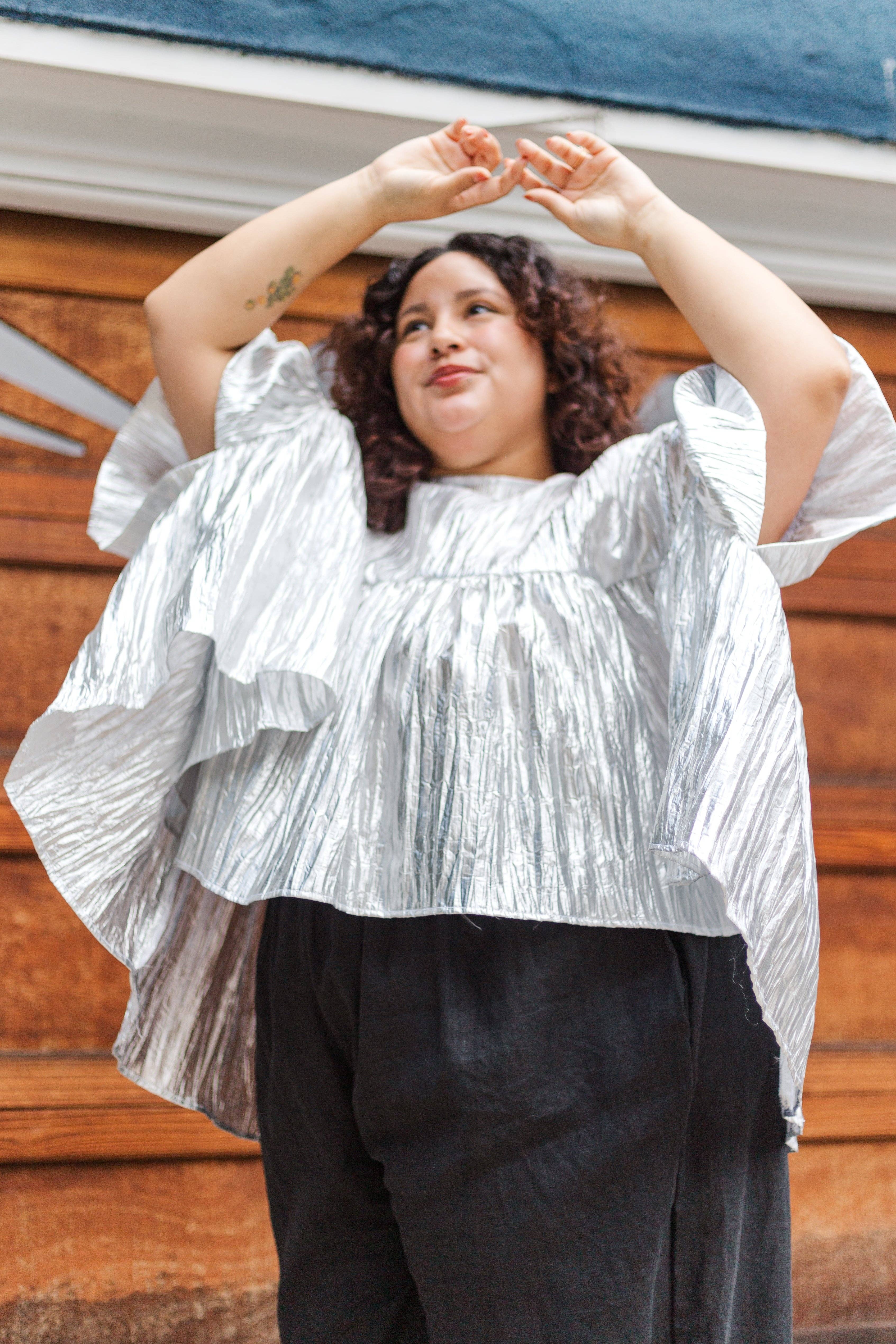 Nettle Studios - Wholesale Blouse - Women's - Size-Inclusive Plus Size Womens Silver Metallic Gathered Top6