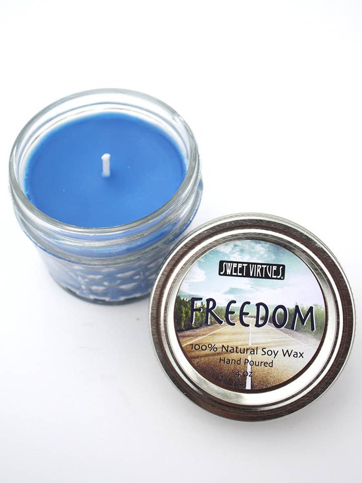 SWEET VIRTUES- Freedom- Hand Poured Soy Wax Candle for wholesale by Sweet Virtues