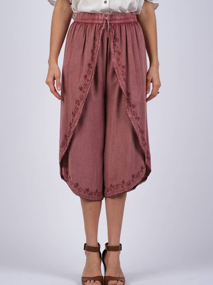 Embroidered Dusty Pink Capri Pants for wholesale by Sacred Threads