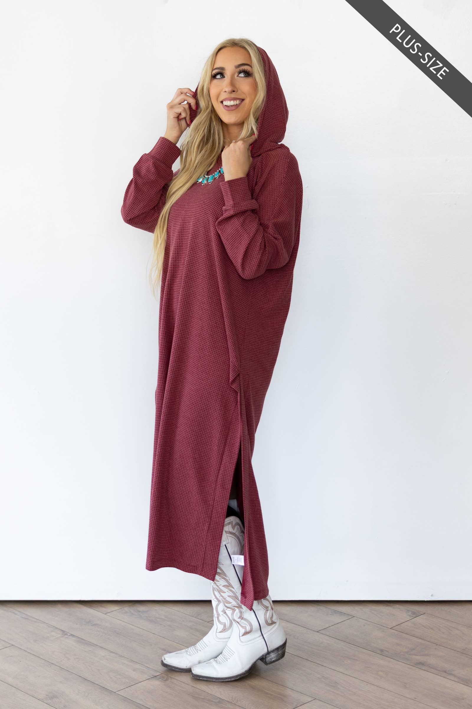Dear Scarlett - Wholesale Dress - Women's - PLUS SIZE Waffle Knit Thermal Duster10