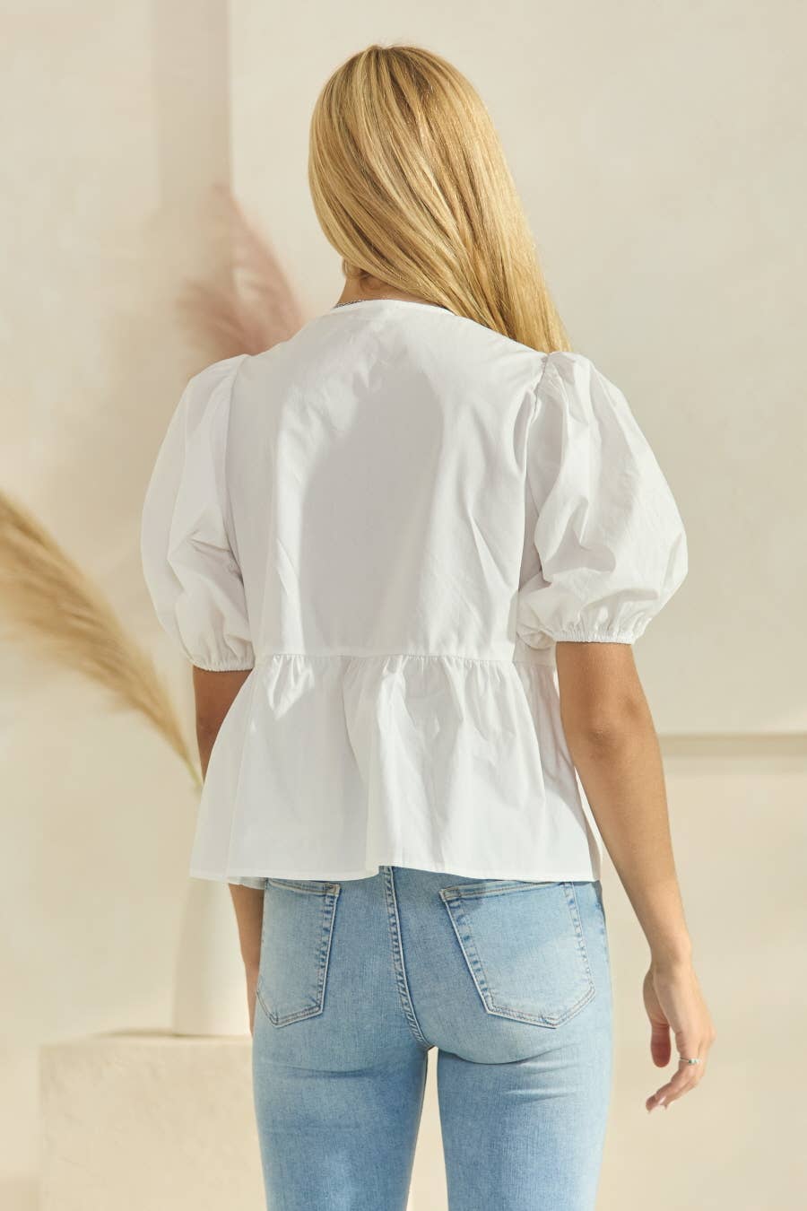 Oddi - Vente Chemisier – femme - Blouse en popeline de coton unie avec ruban à nouer sur le devant17