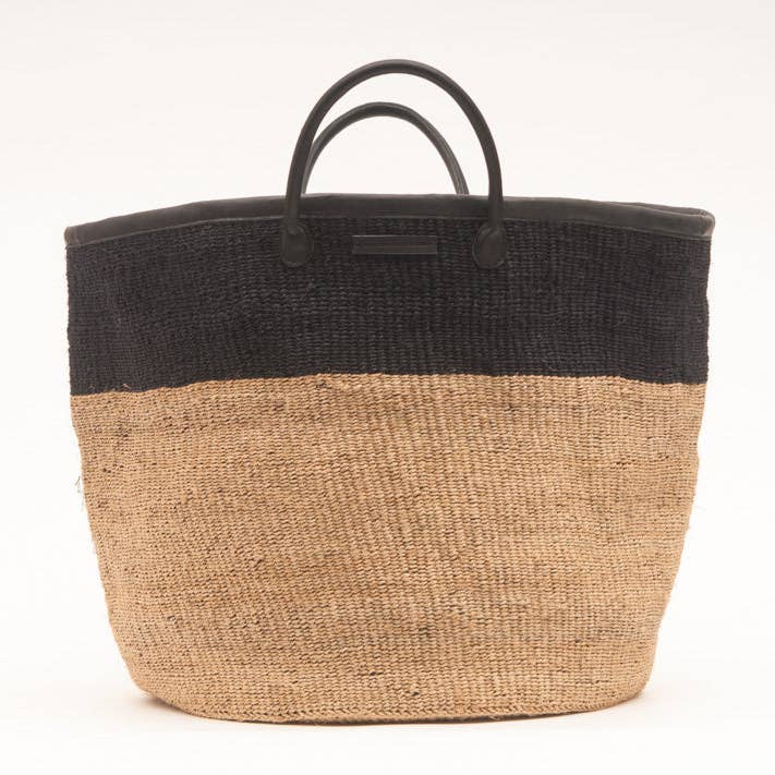The Basket Room - Wholesale Laundry basket - KUNDI: Natural and Black Colour Block Woven Laundry Basket | Log Basket | Storage Basket with Handles | Blanket Basket | Laundry Hamper0