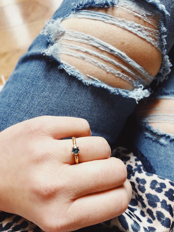 Montana Sapphire 14k Gold Twig Engagement Ring for wholesale by Peaces of Indigo