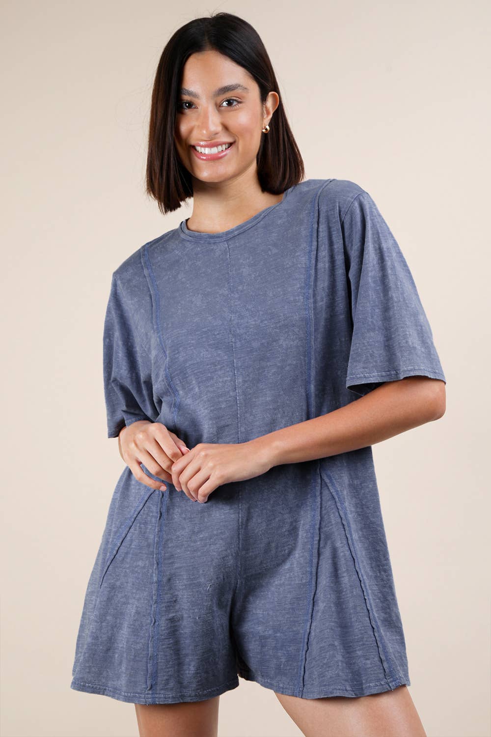 VERY J - Wholesale Romper - Women's - NP70727-Mineral Washed Oversized Knit Comfy Romper6