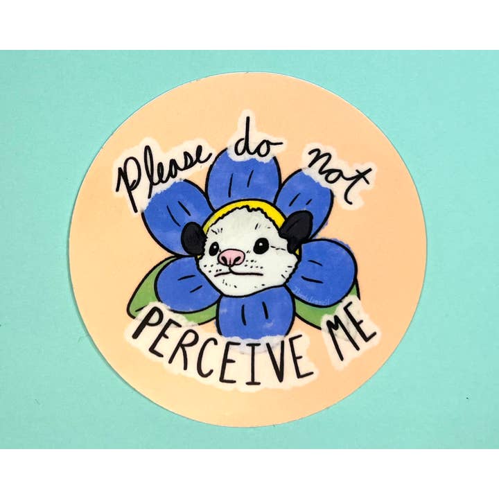 Please Do Not Perceive Me Possum Vinyl Sticker for wholesale by 2Birds1Pencil Illustrations