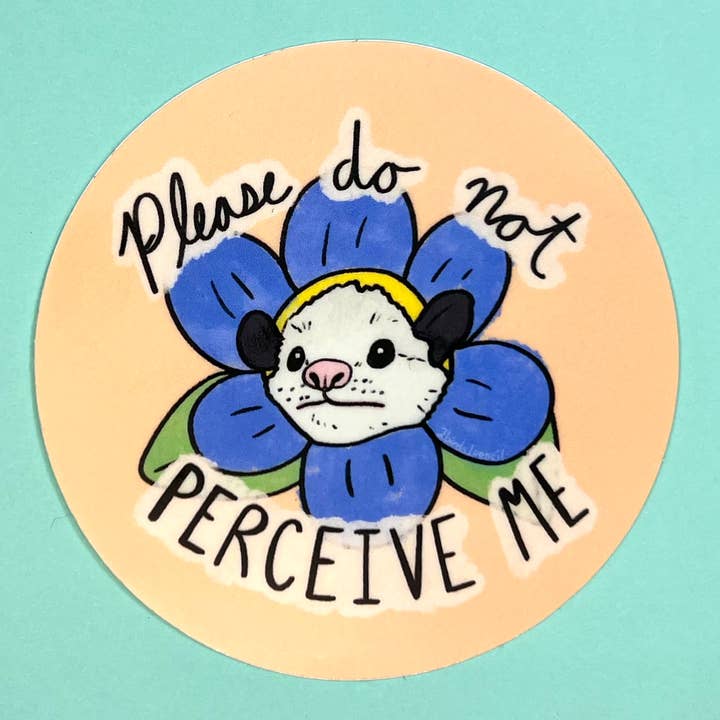 Please Do Not Perceive Me Possum Vinyl Sticker for wholesale by 2Birds1Pencil Illustrations