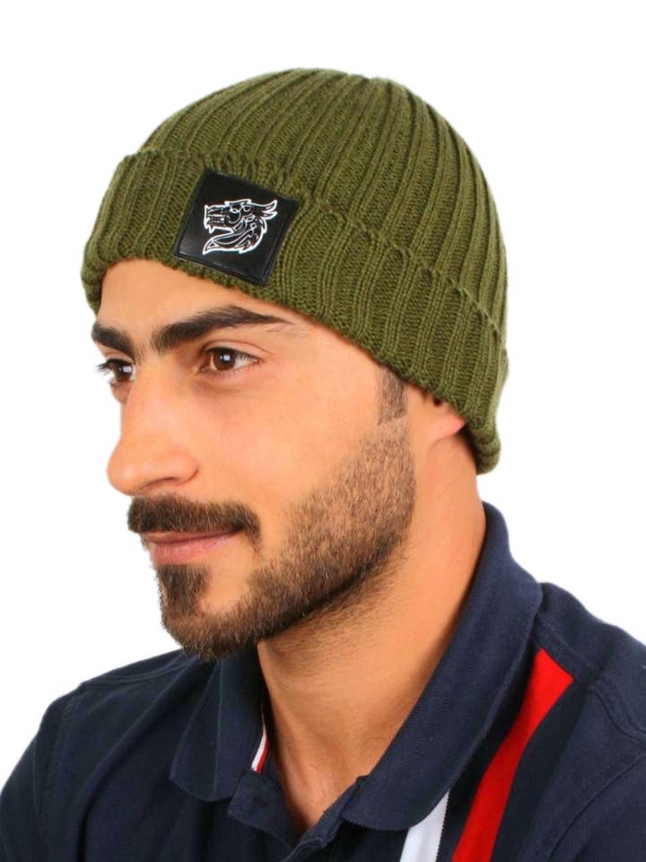 Fisherman Box Logo Beanie - Military Green for wholesale by Zein