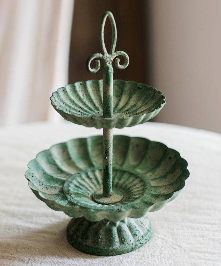 Rustic Reach - Wholesale Decorative Tray - Green Iron Two Tier Small Decorative Tray4