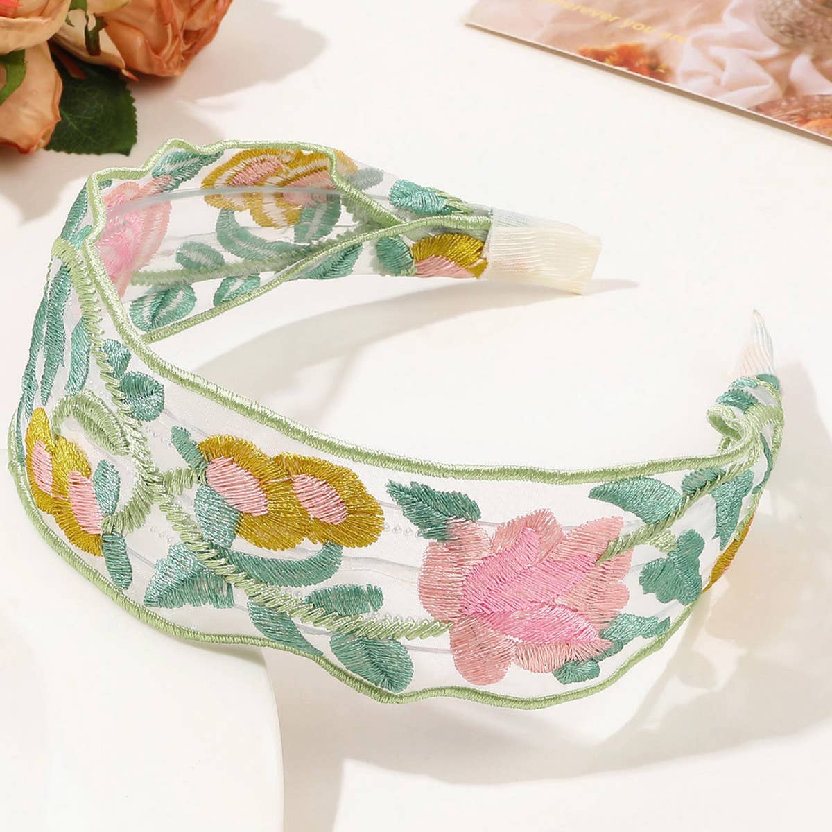 ACCITY - Wholesale Fashion Headband - Women's - MESH EMBROIDERED FLOWER HEADBAND_CWAHA16512