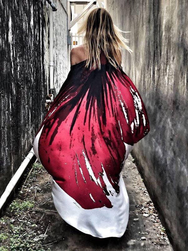 StyleGalX – wholesale Klänning - Dam – Lös bläcktryck med kall axel hög-låg lång klänning5