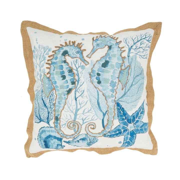 Navy Blue Charming Outdoor Sea Horse Pillow for wholesale on Faire