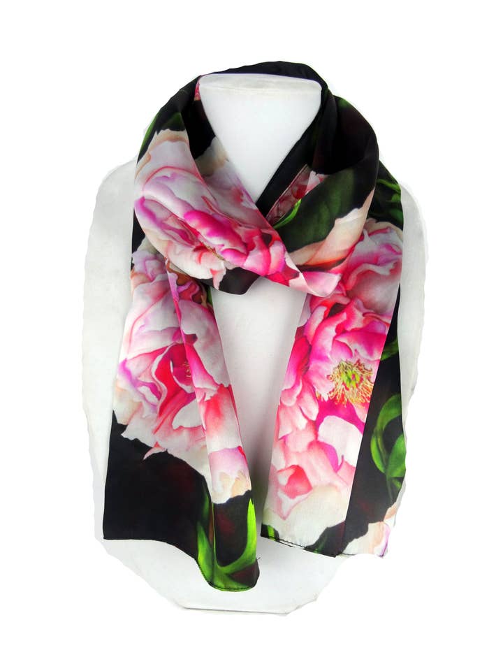 Spring Floral Silke Tørklæde - Pæon Silke Tørklæde - Satin Til for engroshandel hos Silk Squirrel