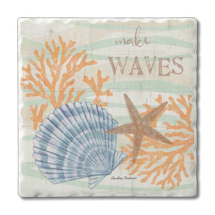 "Salt & Sea-Make Waves" Single Tumbled Tile Coaster for wholesale by Conimar Promotions