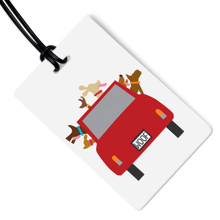 Woofmobile Luggage Tag w/ Black Strap for wholesale by R. Nichols Stationery & Gifts