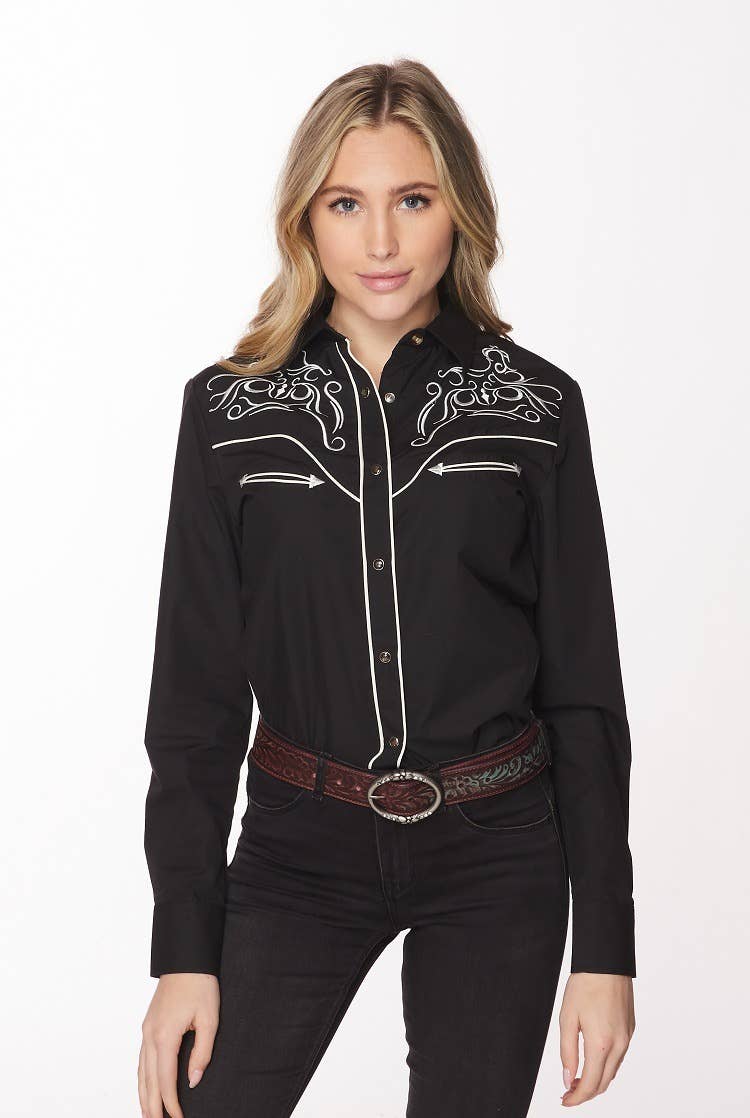 Rodeo Clothing - Vente Chemise à col boutonné – femme - Robe brodée à manches longues d'inspiration western pour femmes69