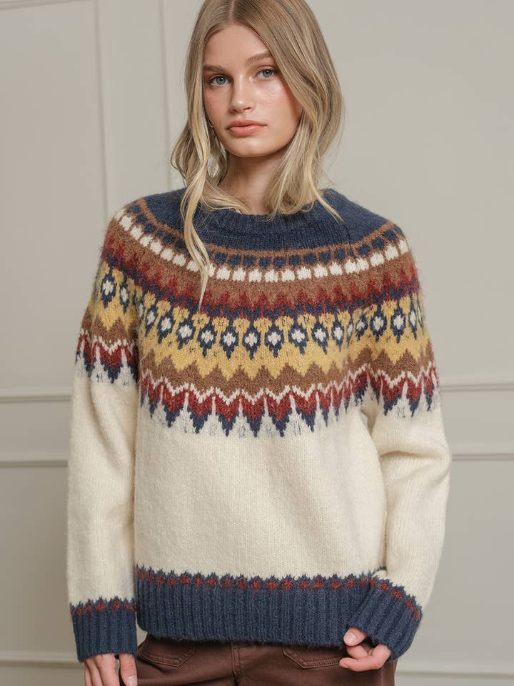 Fair Isle Pattern Knit Sweater - RSW1124 for wholesale by RAISONNEL
