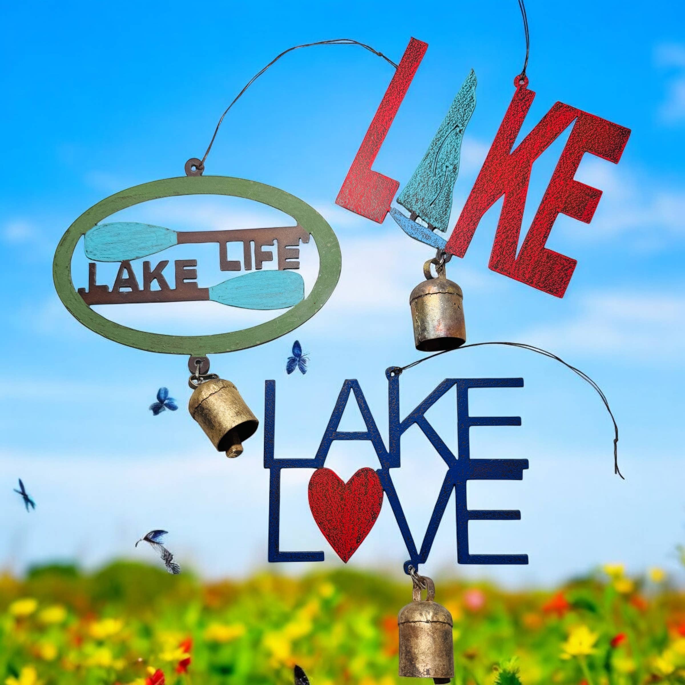 Whimsies – Espanta-espíritos por atacado – Sino de vento do lago Vida no lago diversão de verão em barco sino de metal EUA11