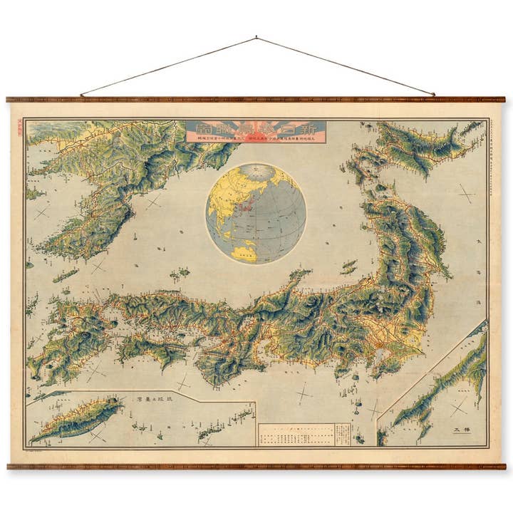 Map of Japan Vintage Pull Down Scroll Map on Canvas for wholesale by Maps Vintage