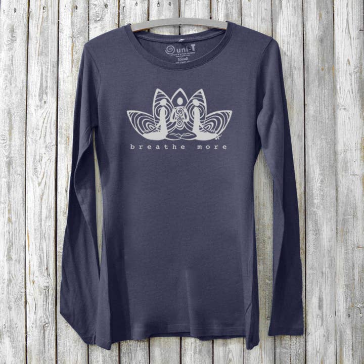 Breathe More Women's Bamboo Long Sleeve T-Shirt - Mindful Wellness Tee for wholesale by Uni-T