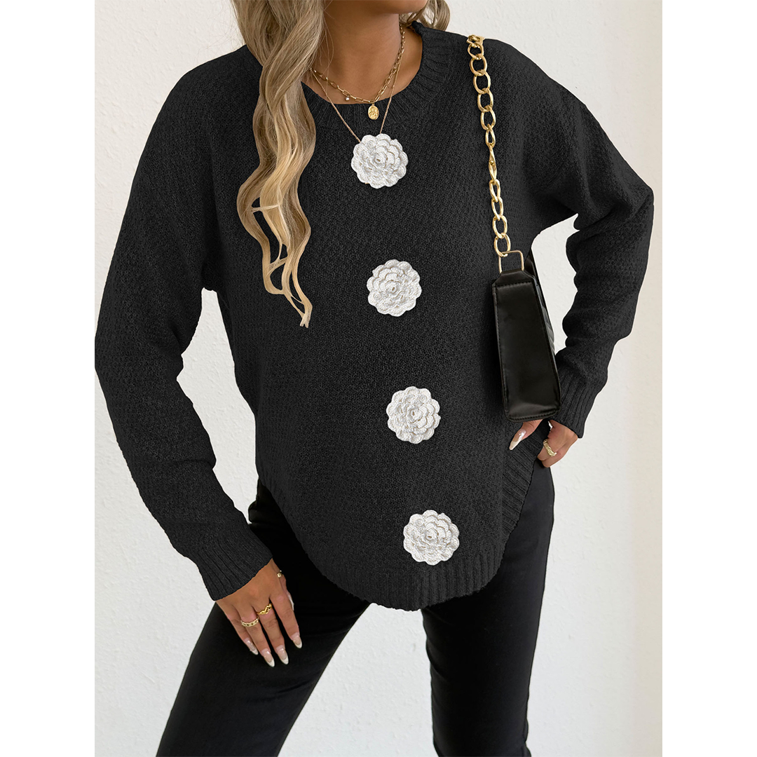 UNISHE - Wholesale Knit Sweater - Women's - Casual Button Crochet Floral Decor Pullover Sweater OYM2455