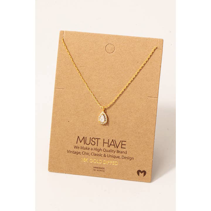 Fame Accessories - Wholesale Pendant/Charm Necklace - Pave Rhinestone Teardrop Pendant Necklace