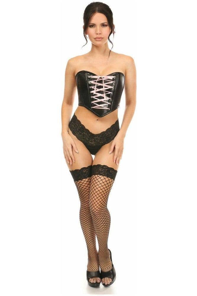 Daisy Corsets - Wholesale Bustier - Women's - Lavish Black Faux Leather w/Pink Lace-Up Bustier2