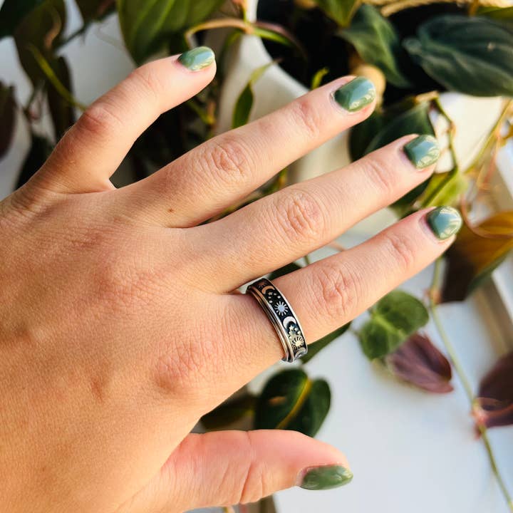 Anti-Anxiety Spinner Ring - Moon/Sun for wholesale by Liv Free Designs