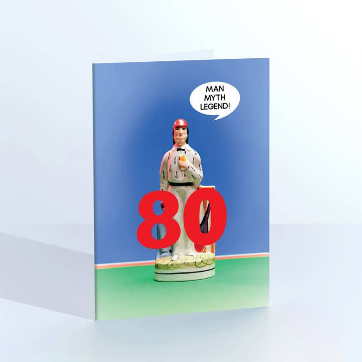 80 Man, Myth, Legend Cricketer Birthday card for wholesale by Ornament Art
