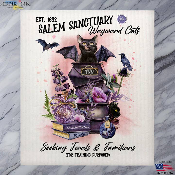 Torchon d'Halloween Black Cat Salem Sanctuary pour la vente par ADDLE iNK