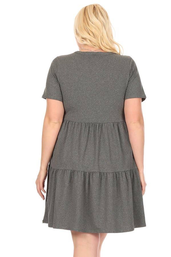 VIBE Apparel Co – wholesale Klänning - Dam – Plus borstad kortärmad baby docka klänning med 2 tier kjol8