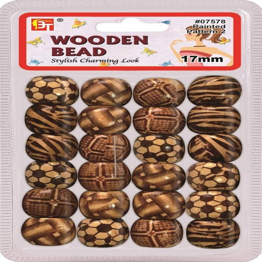 KT Supply - Wholesale Retailer Display - Jewelry - Wooden Beads 17 Mm Painted Pattern 20