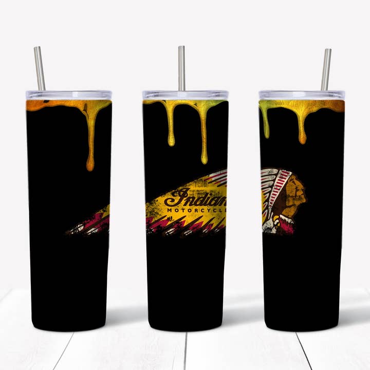 Indian Motorcycle Black & Gold 20oz Straight Tumbler Transfer for wholesale by Rustic Pineapple