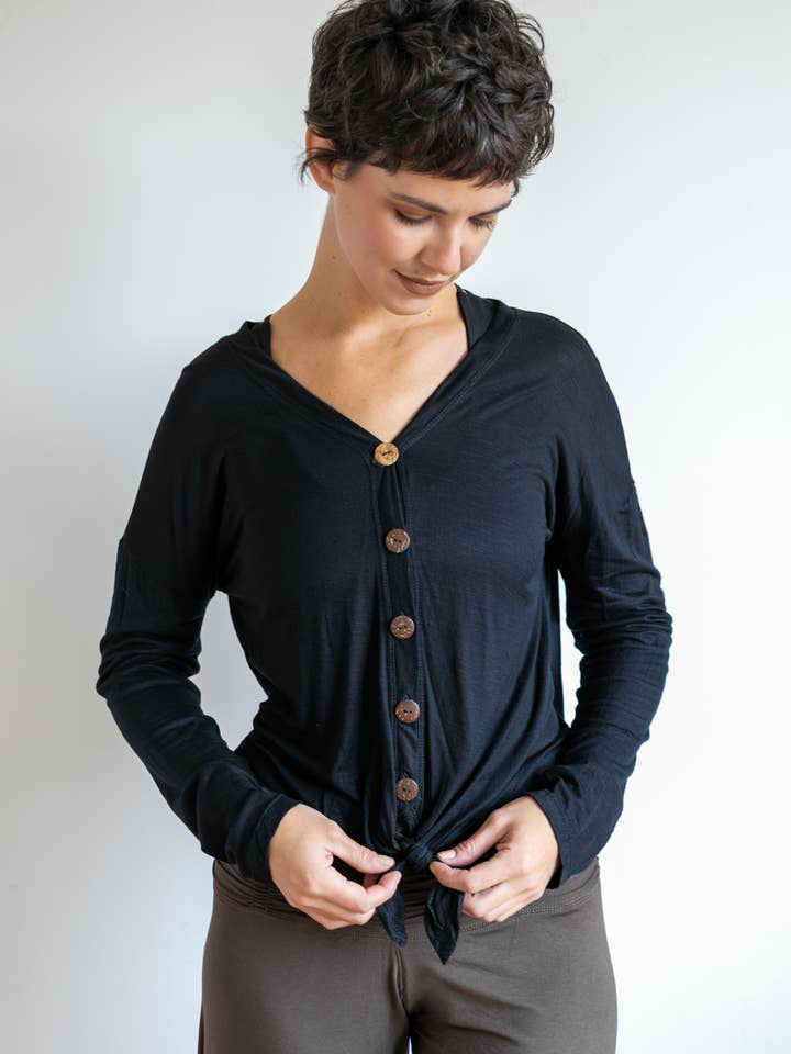 Coconut Button Down Front Long Sleeve Top for wholesale by Paramita Designs