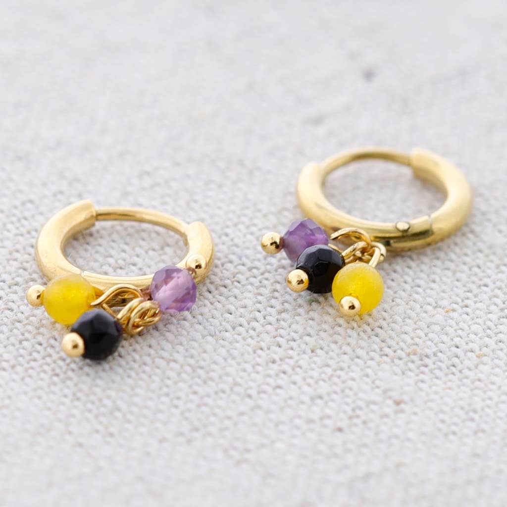 Sonata - Wholesale Snap Jewelry - Steel Hoop Earrings with Hanging Stones0