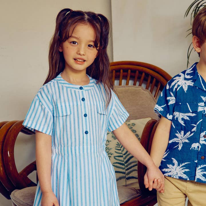 Liannah Blue Striped Round Neck Summer Shirt Dress for wholesale by ToTo Heros