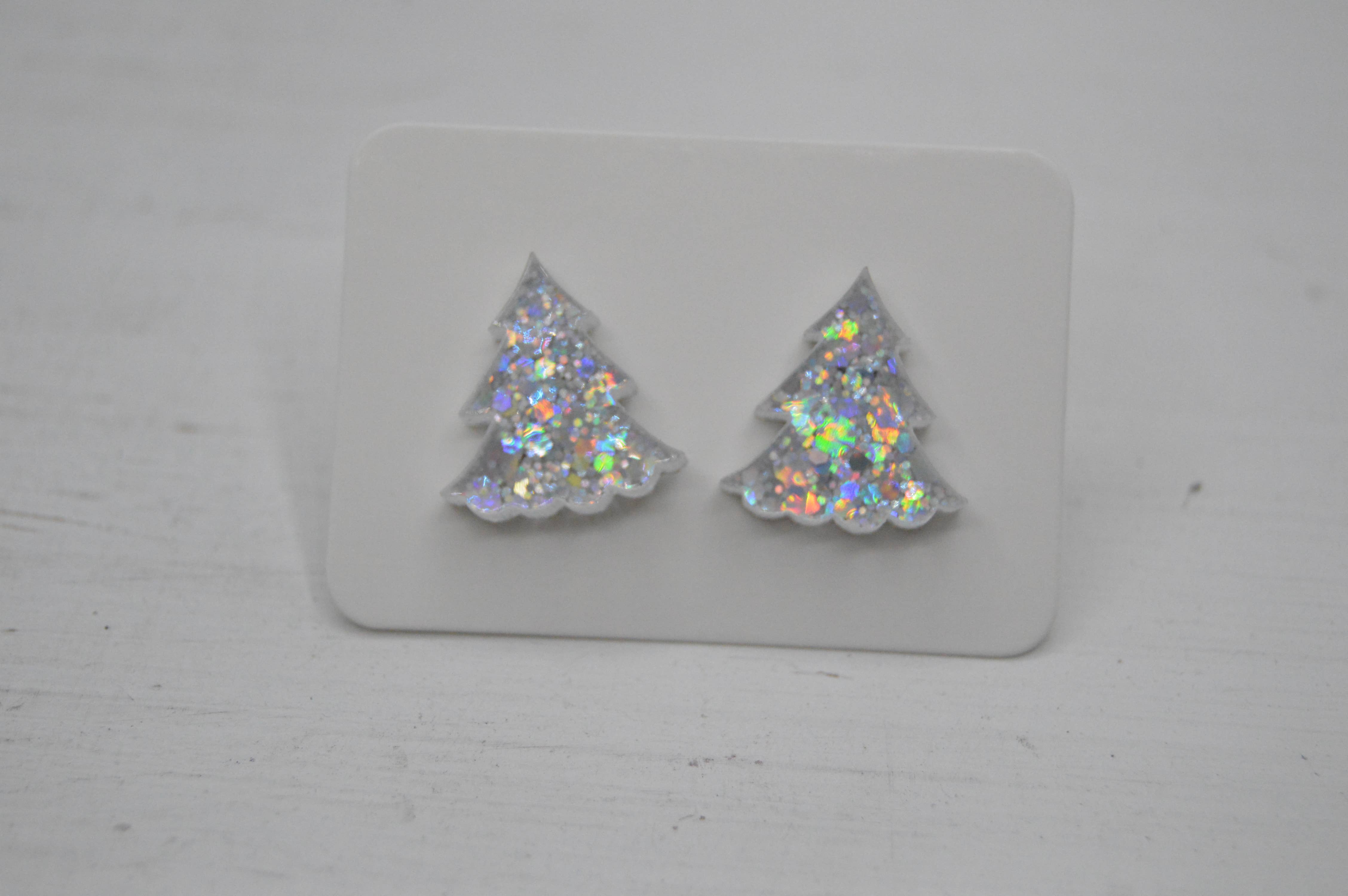 The Adorned Fox - Wholesale Dangle Earrings - Christmas Tree Acrylic Stud Earrings, Sparkly, Glitter, Bow 6