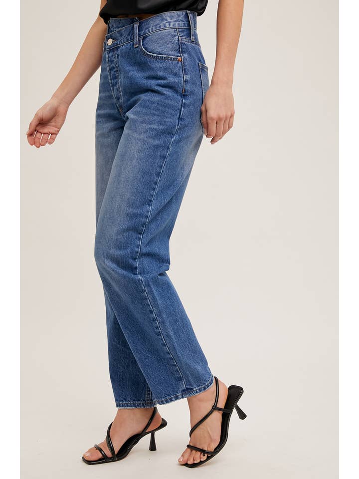 Bluivy - Wholesale Jeans - Women's - DENIM ASYMMETRICAL WAIST STRAIGHT LEG JEANS5