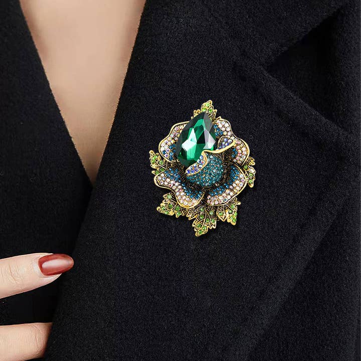 Ole - Wholesale Brooch - Floral Rhinestone Pin PA40744