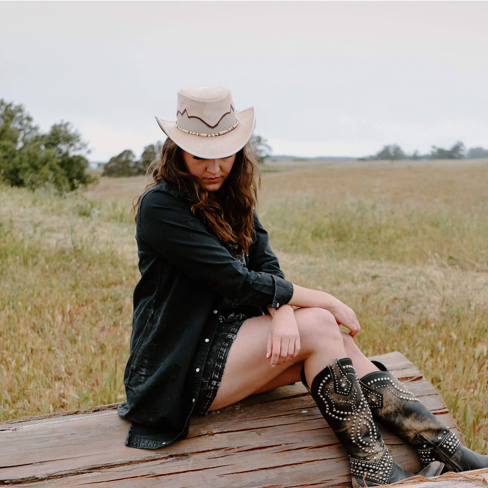 American Hat Makers - Wholesale Cowboy Hat - Unisex - Outback Genuine Leather Mesh Hat - Style Sierra6