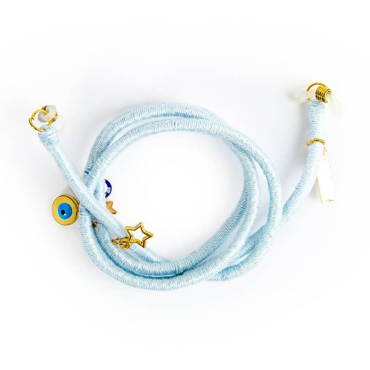 Babyblauwe lanyard & brillenkoord voor wholesale door LE POM POM