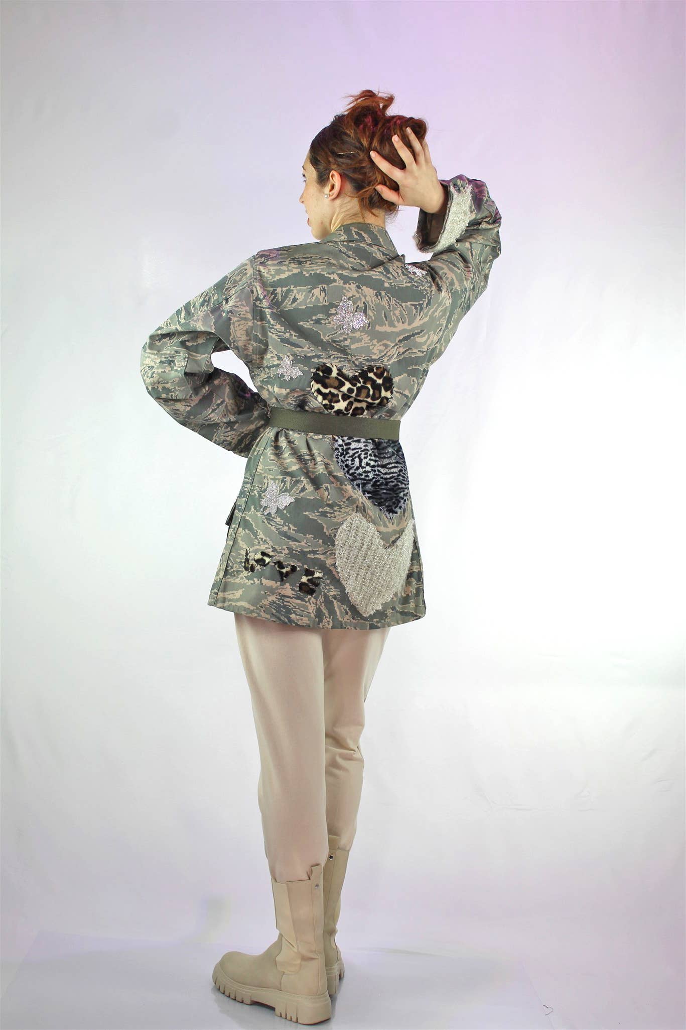 apiedinudinelparco - Wholesale Jacket - Women's - CAMO PATCH JACKET WITH FRINGES AND ANIMALIER UP-CYCLED GLITTER13