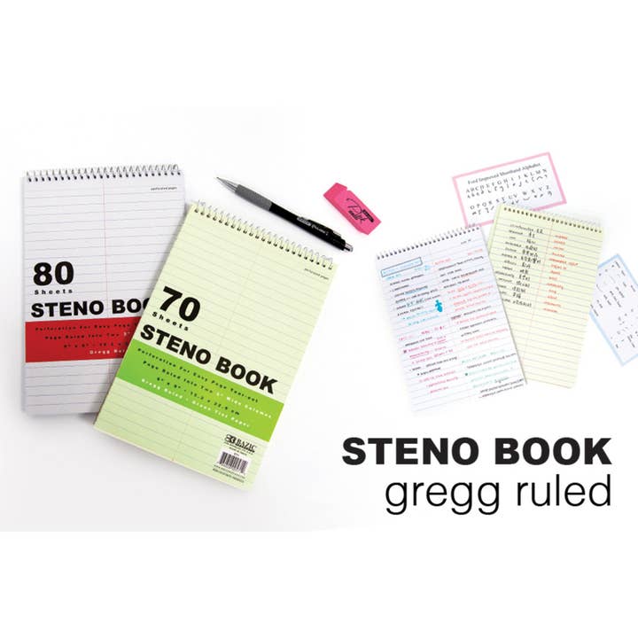 Luna Office Supply - Everyday Essential - Wholesale Notebook - 6" x 9" Green Tint Gregg Ruled Steno Book1