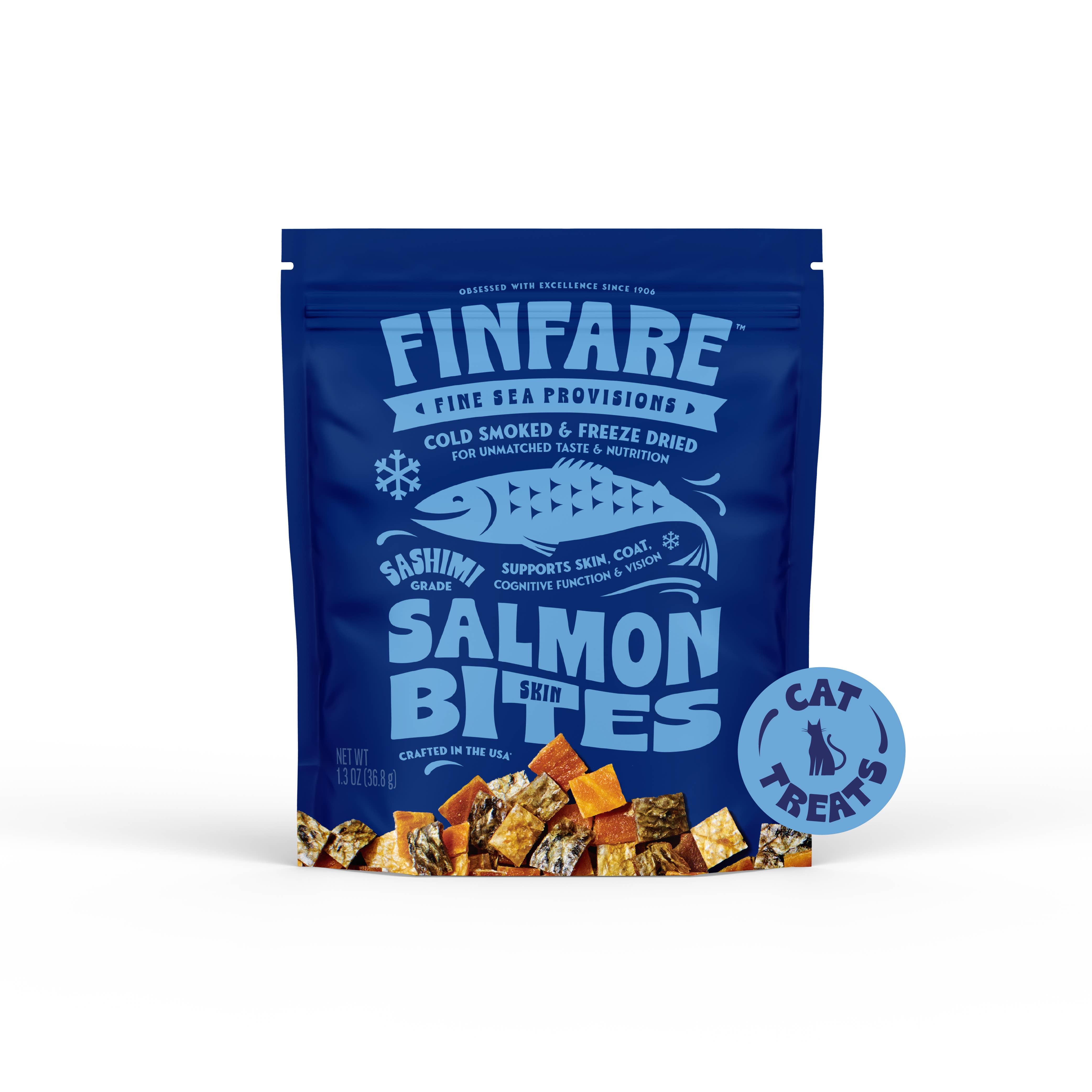 Finfare Pet Foods - Wholesale Pet Treats - Cat - Freeze-Dried Salmon Skin Bites for Cats, 1.3oz