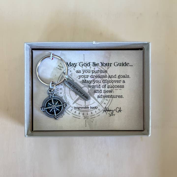 Abbey & CA Gift - Wholesale Keychain - Unisex - May God Be Your Guide Compass Key Ring