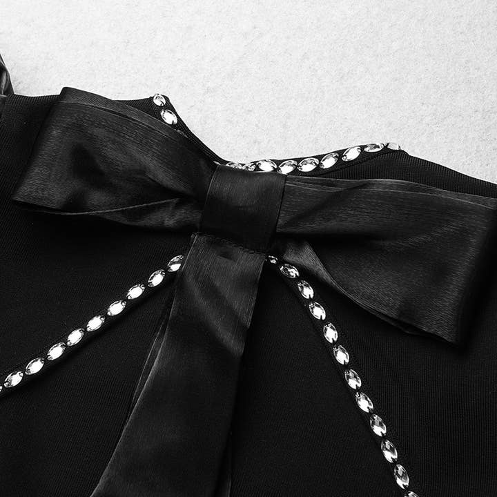 Black DR322Y Elegant Backless Bow-Trim Banquet Dress for wholesale on Faire4