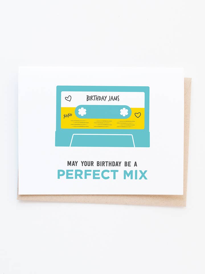Mix Tape fødselsdagskort | kassettebånd lykønskningskort for engroshandel hos Graphic Anthology Greeting Cards